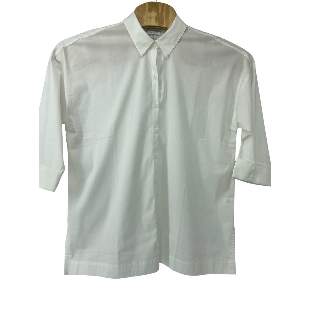 J Jill Shirt Women Medium White Cotton Button Classic Minimalist Office New